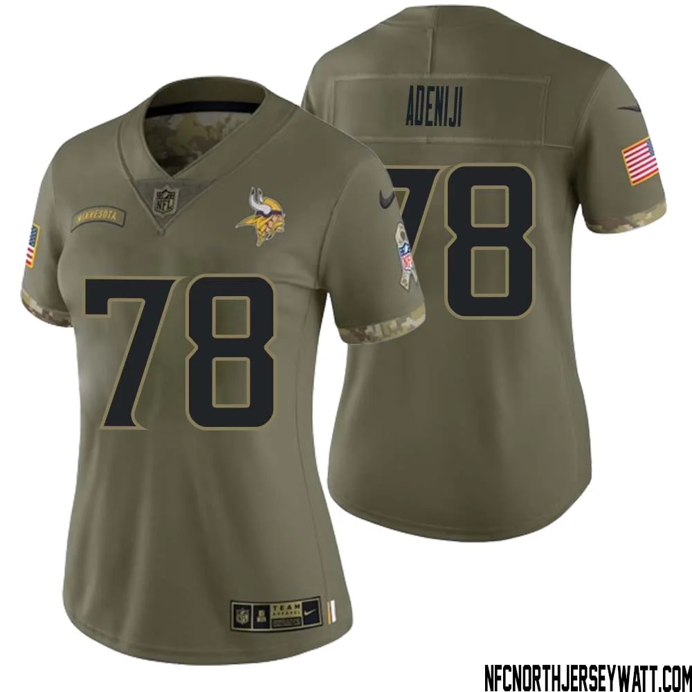 Hakeem Adeniji No 78 Women Olive Minnesota Vikings 2022 Salute To Service Retired Player Limited Jersey