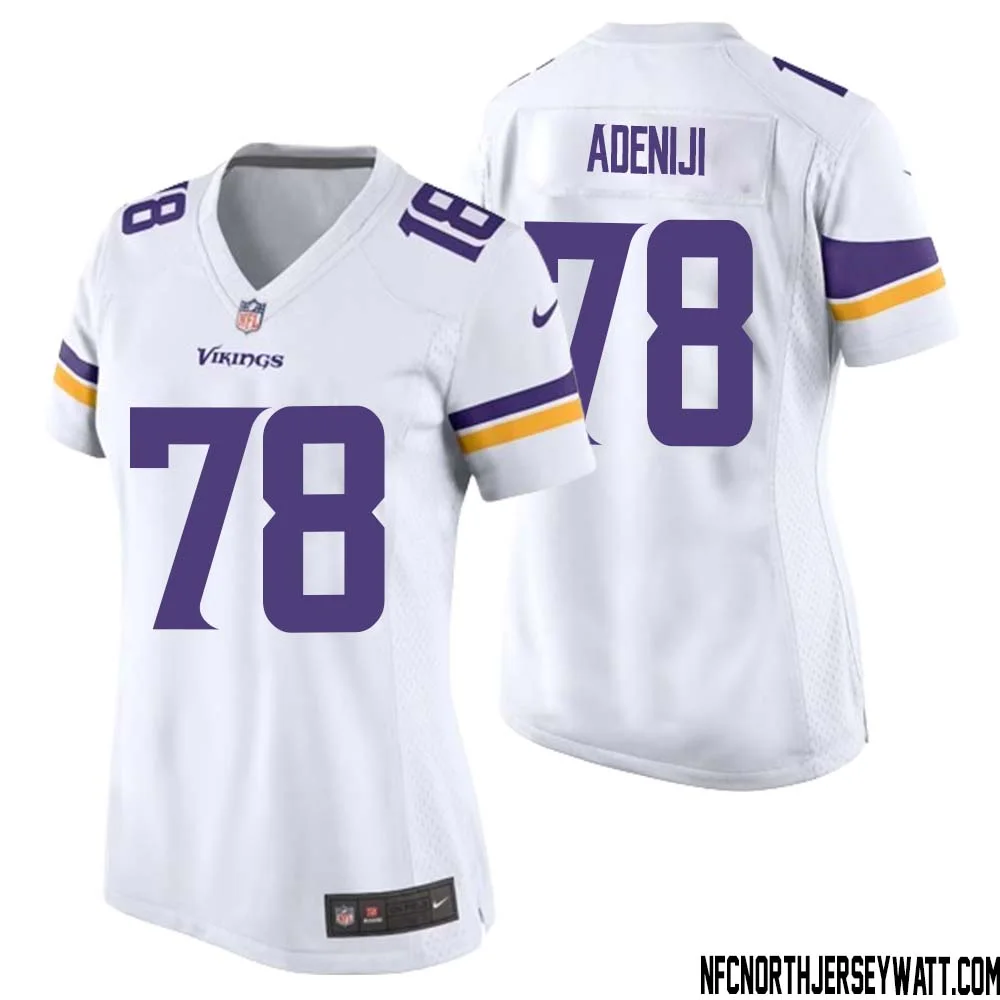 Hakeem Adeniji No 78 Women White Minnesota Vikings Game Player Away Jersey