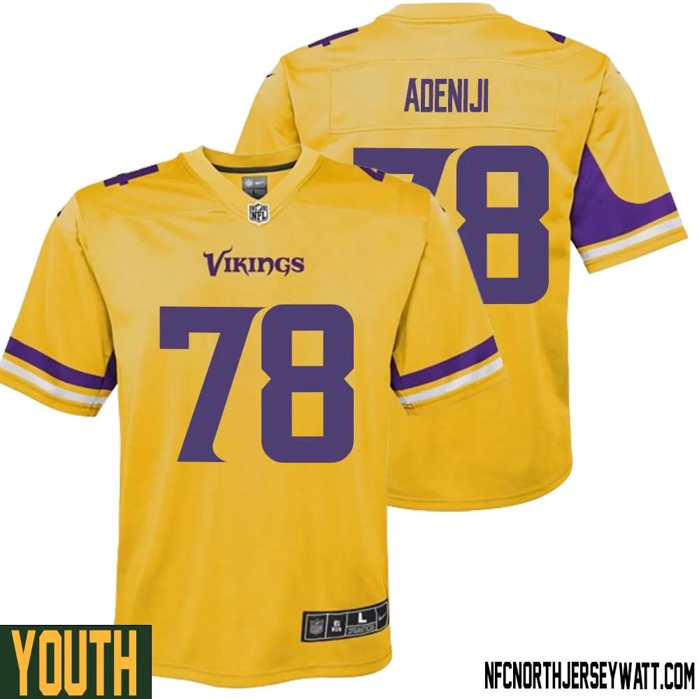 Hakeem Adeniji No 78 Youth Minnesota Vikings Gold Inverted Legend Jersey