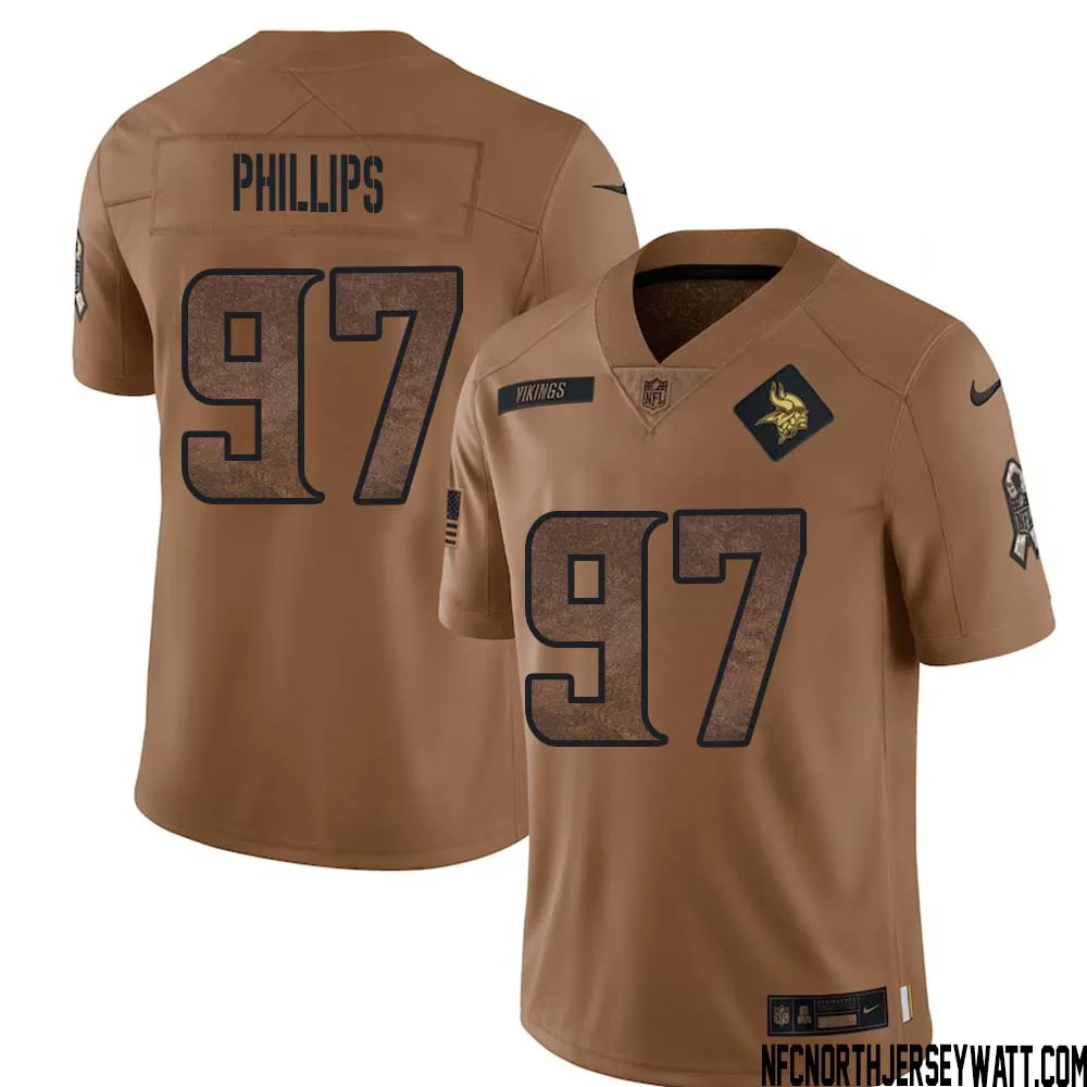 Harrison Phillips No 97 Men Brown Minnesota Vikings 2023 Salute To Service Limited Jersey 1