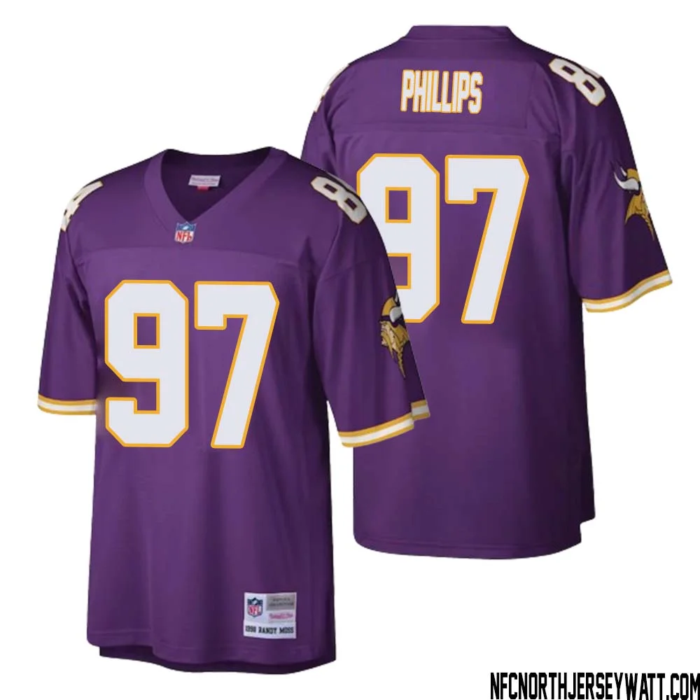 Harrison Phillips No 97 Men Mitchell Ness Purple Minnesota Vikings Retired Player Legacy Replica Jersey 1