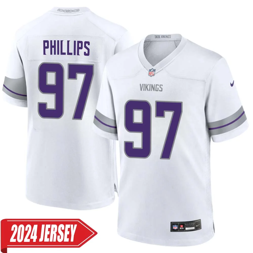 Harrison Phillips No 97 Men s Minnesota Vikings White Alternate Custom Game 2024 Jersey