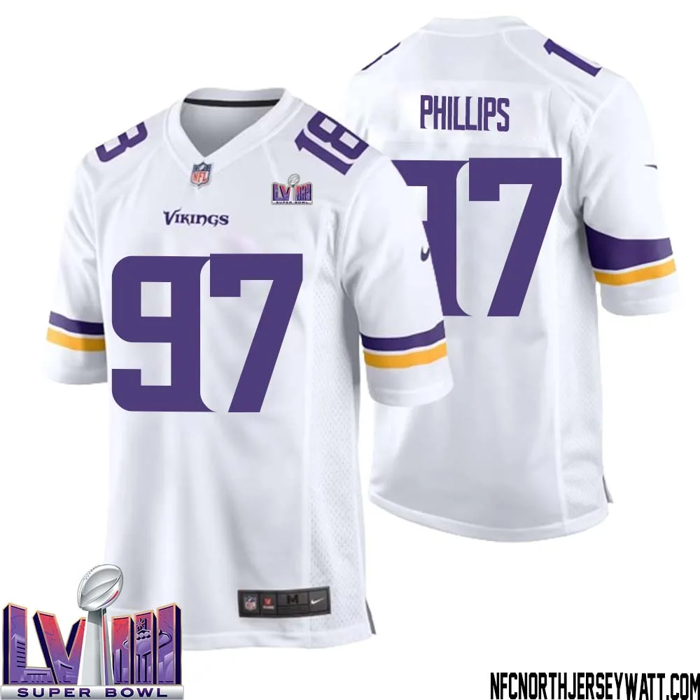Harrison Phillips No 97 Minnesota Vikings Super Bowl LVIII Away Game Jersey White for Men 1