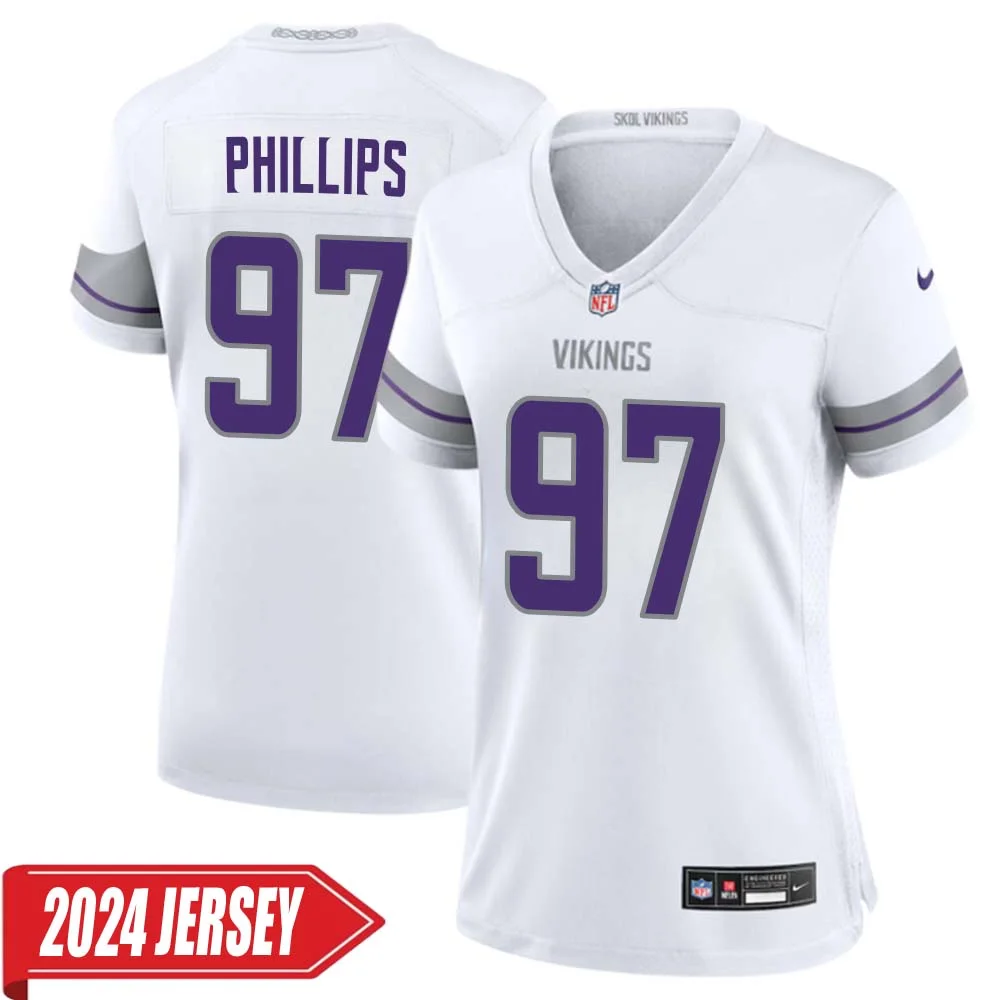 Harrison Phillips No 97 Woman s Minnesota Vikings White Alternate Custom Game 2024 Jersey