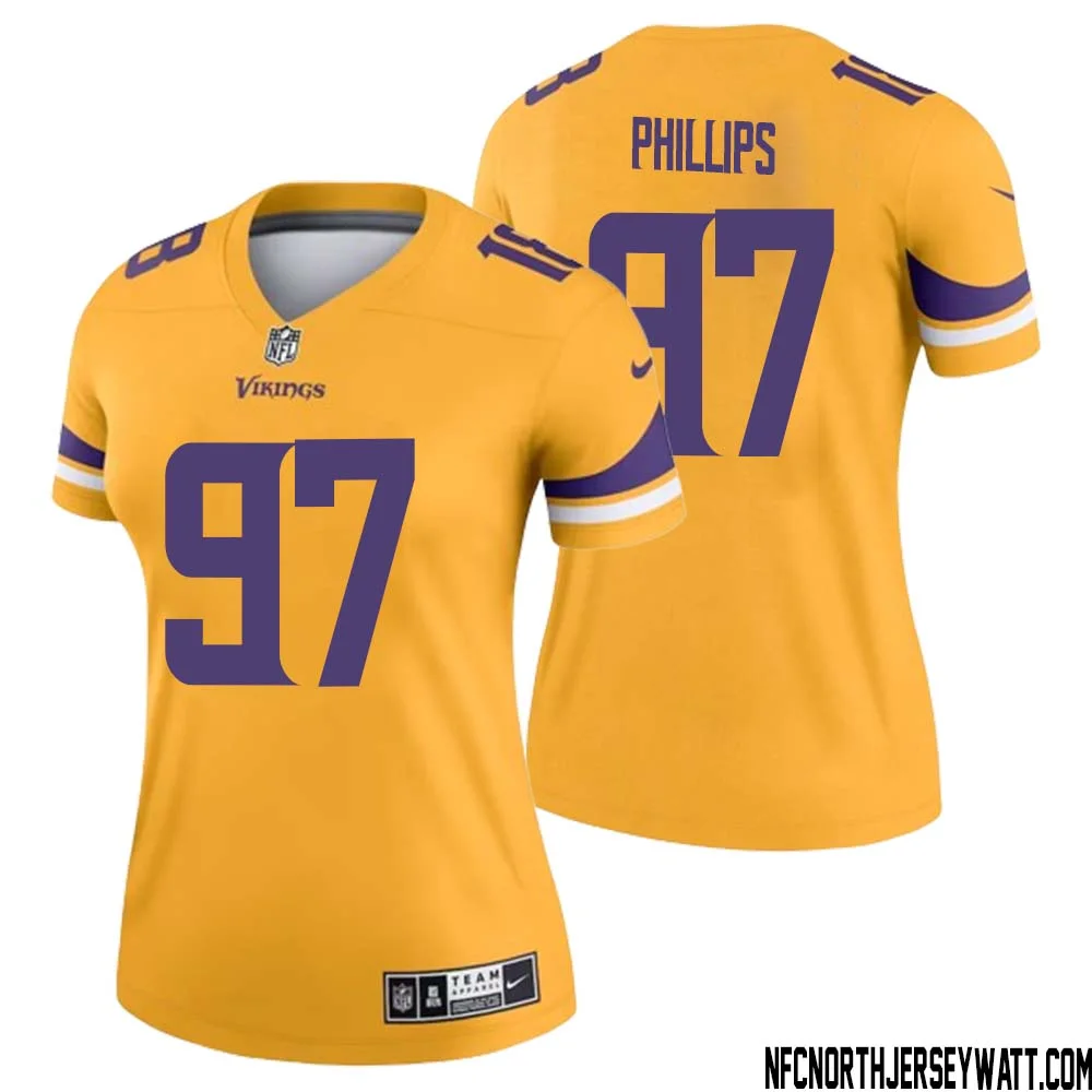 Harrison Phillips No 97 Women Minnesota Vikings Gold Inverted Legend Jersey 1