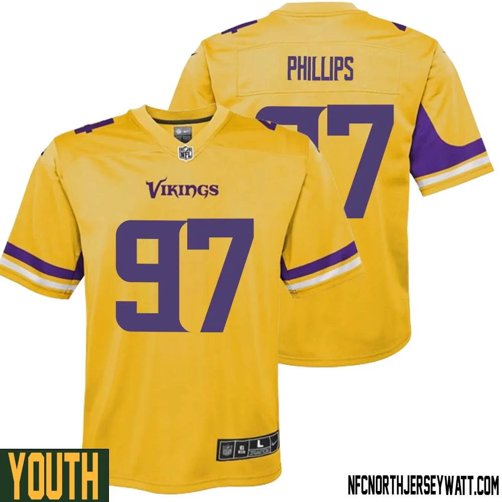 Harrison Phillips No 97 Youth Minnesota Vikings Gold Inverted Legend Jersey 1
