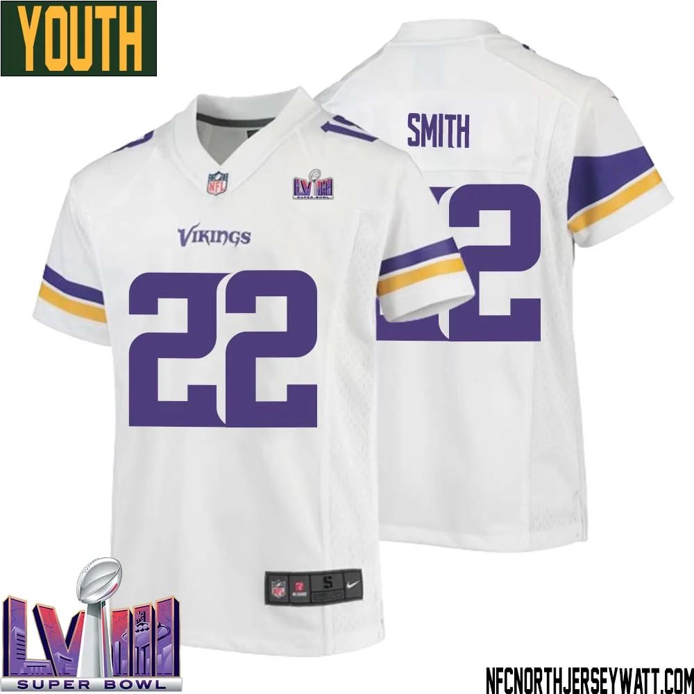 Harrison Smith No 22 Minnesota Vikings Super Bowl LVIII Away Game Jersey White for Youth 1