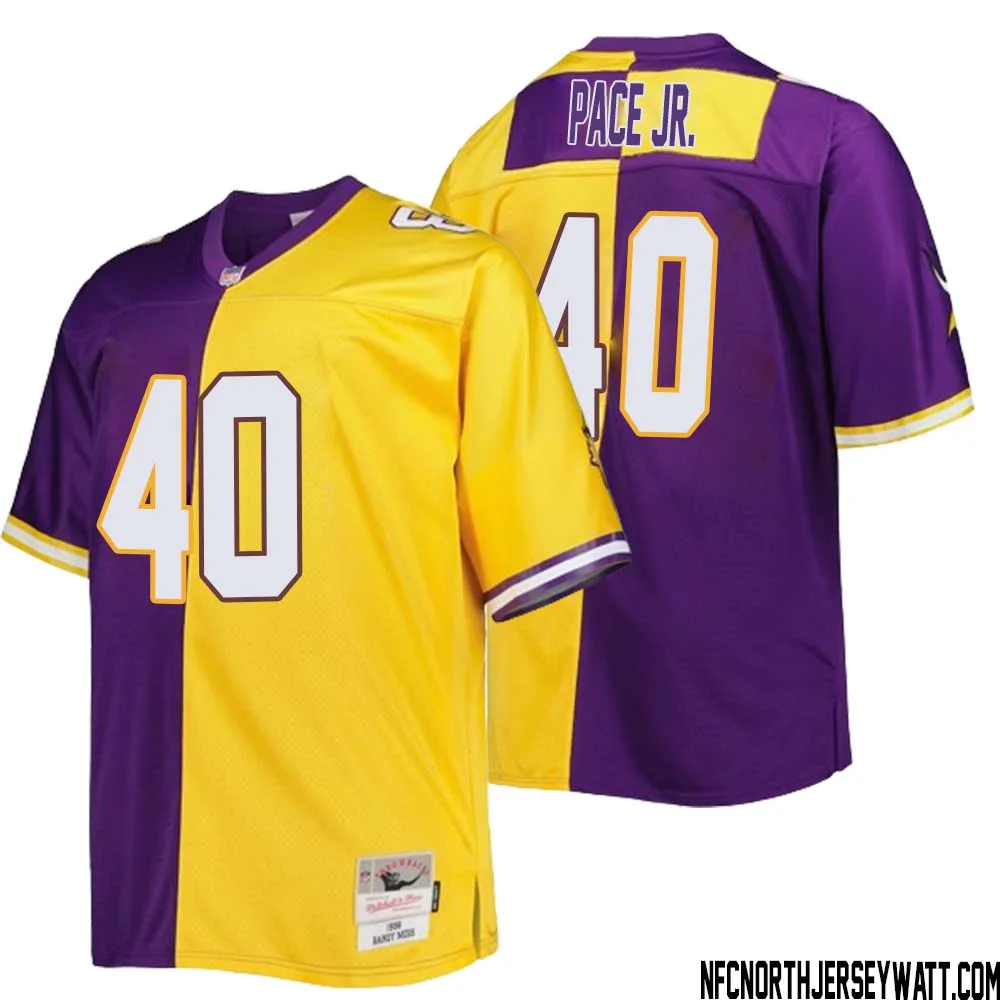 Ivan Pace Jr. No 40 Men Mitchell Ness Purple Gold Minnesota Vikings Big Tall Split Legacy Retired Player Replica Jersey 1