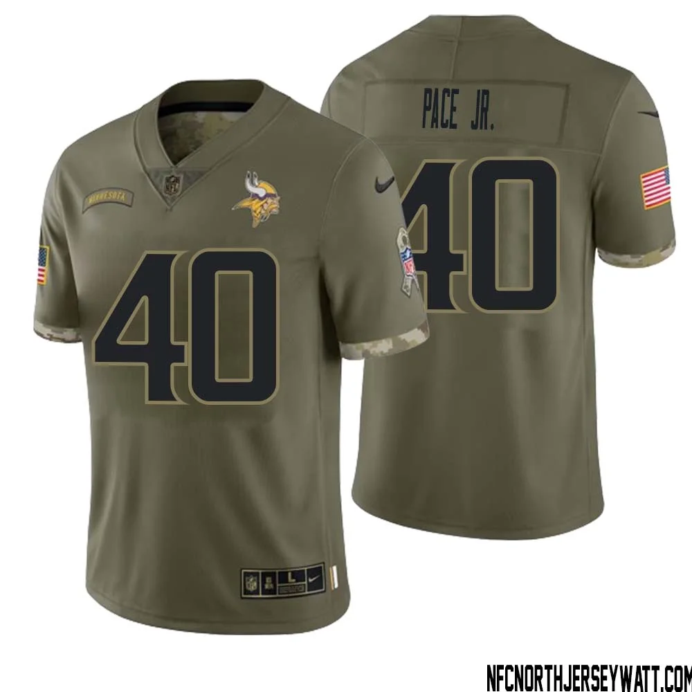 Ivan Pace Jr. No 40 Men Olive Minnesota Vikings 2022 Salute To Service Retired Player Limited Jersey