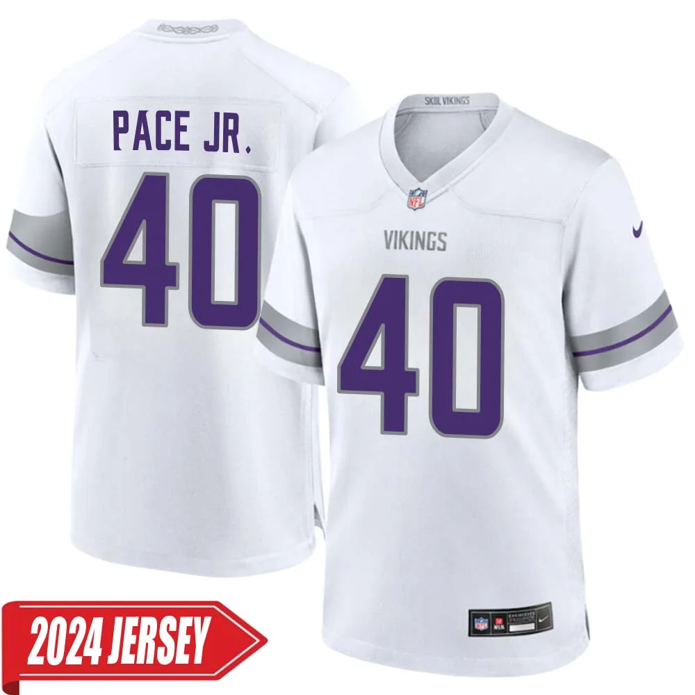 Ivan Pace Jr. No 40 Men s Minnesota Vikings White Alternate Custom Game 2024 Jersey