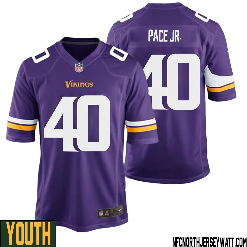Ivan Pace Jr. No 40 Minnesota Vikings Game Jersey Court Purple for Youth 1