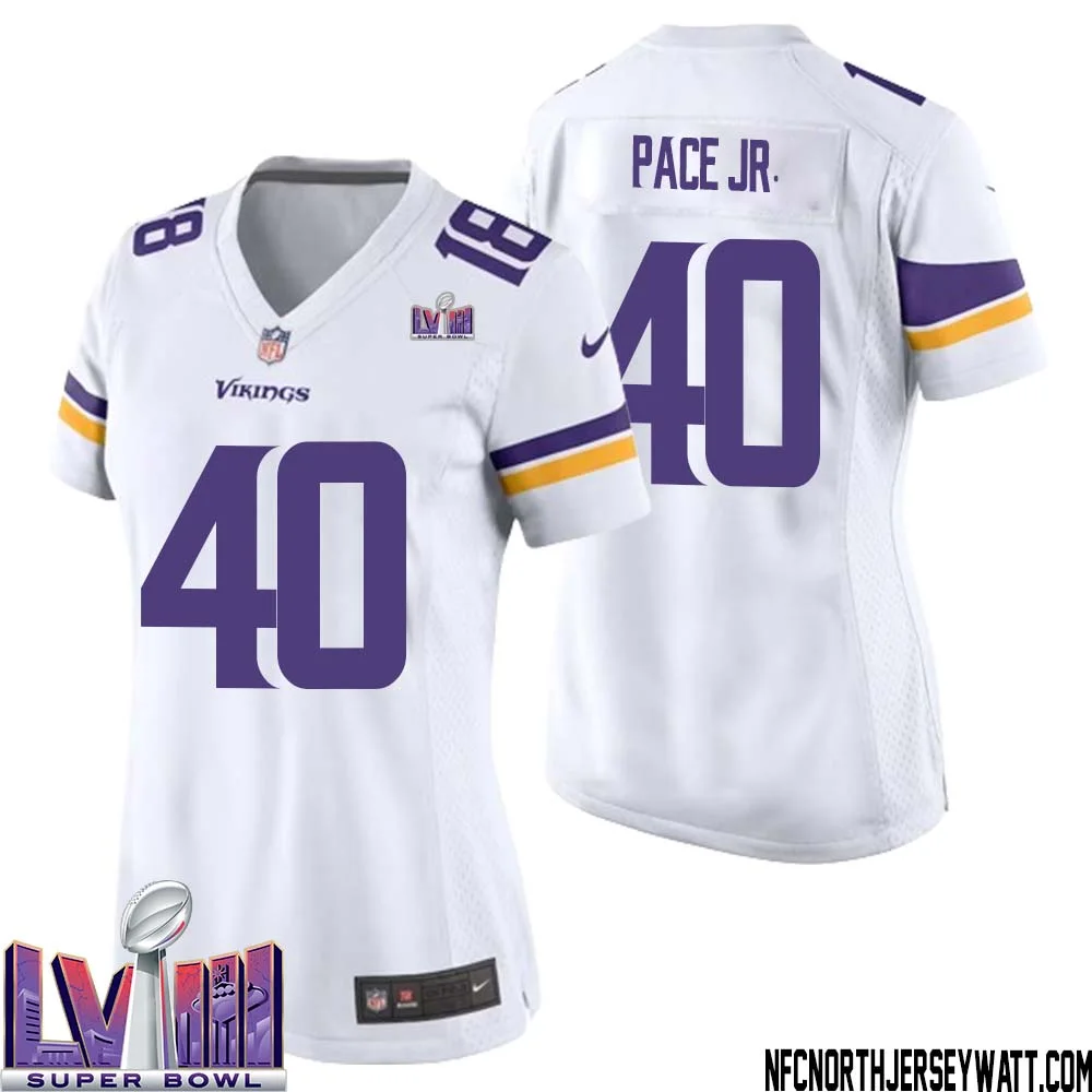Ivan Pace Jr. No 40 Minnesota Vikings Super Bowl LVIII Away Game Jersey White for Women 1