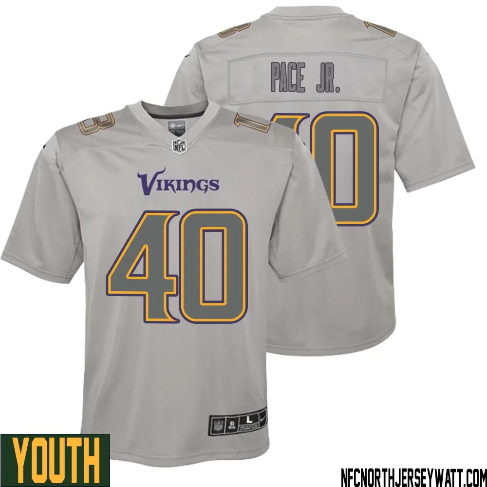 Ivan Pace Jr. No 40 Youth Gray Minnesota Vikings Atmosphere Fashion Game Jersey 1