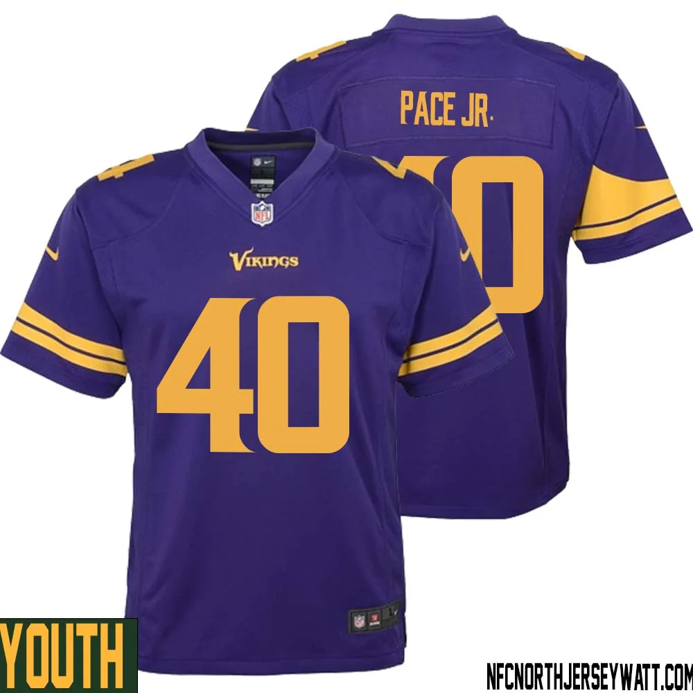 Ivan Pace Jr. No 40 Youth Purple Minnesota Vikings Alternate Game Jersey 1
