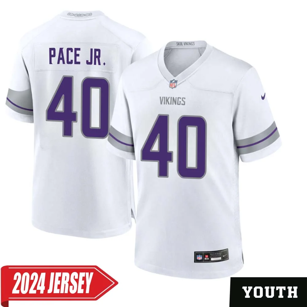 Ivan Pace Jr. No 40 Youth s Minnesota Vikings White Alternate Custom Game 2024 Jersey