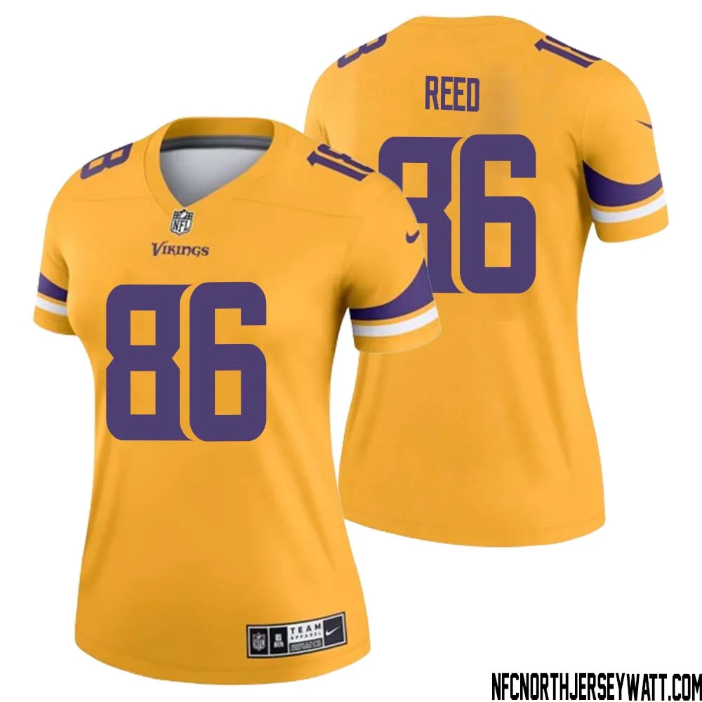 Jake Reed No 86 Women Minnesota Vikings Gold Inverted Legend Jersey 1