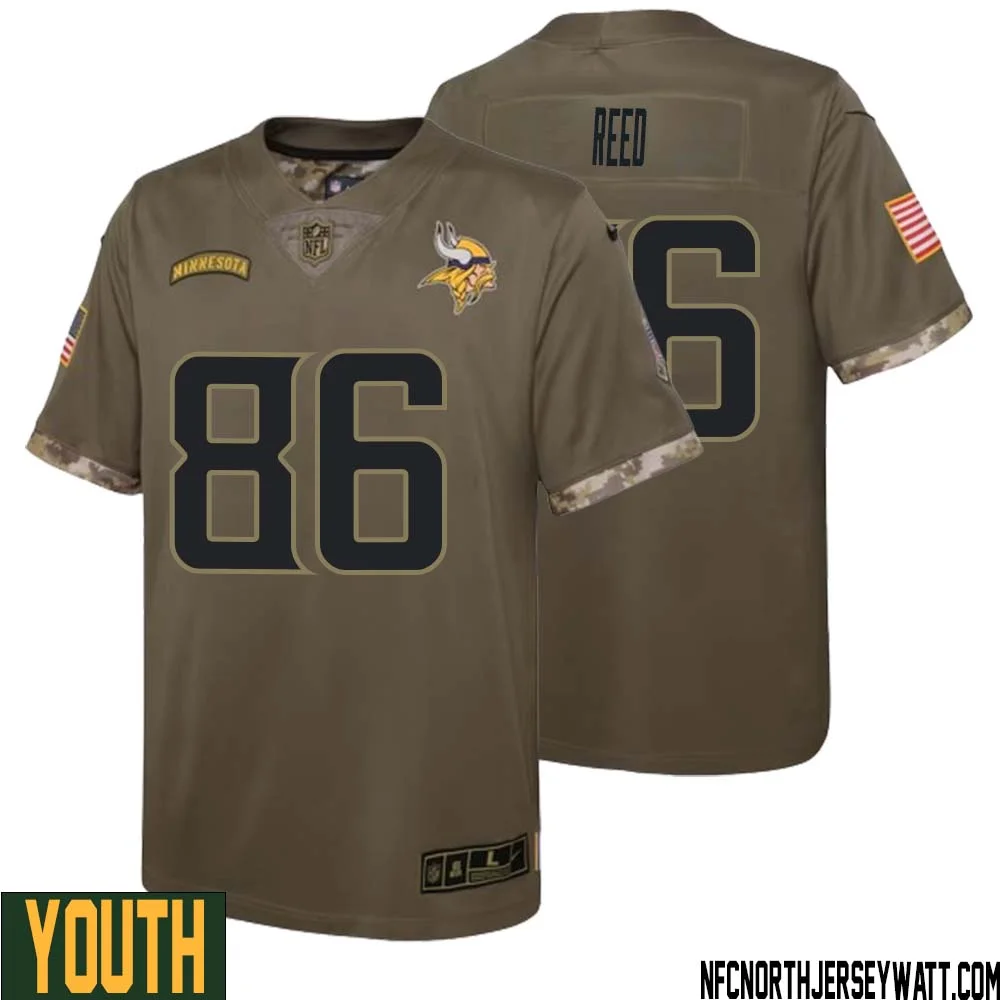 Jake Reed No 86 Youth Olive Minnesota Vikings 2022 Salute To Service Retired Player Limited Jersey