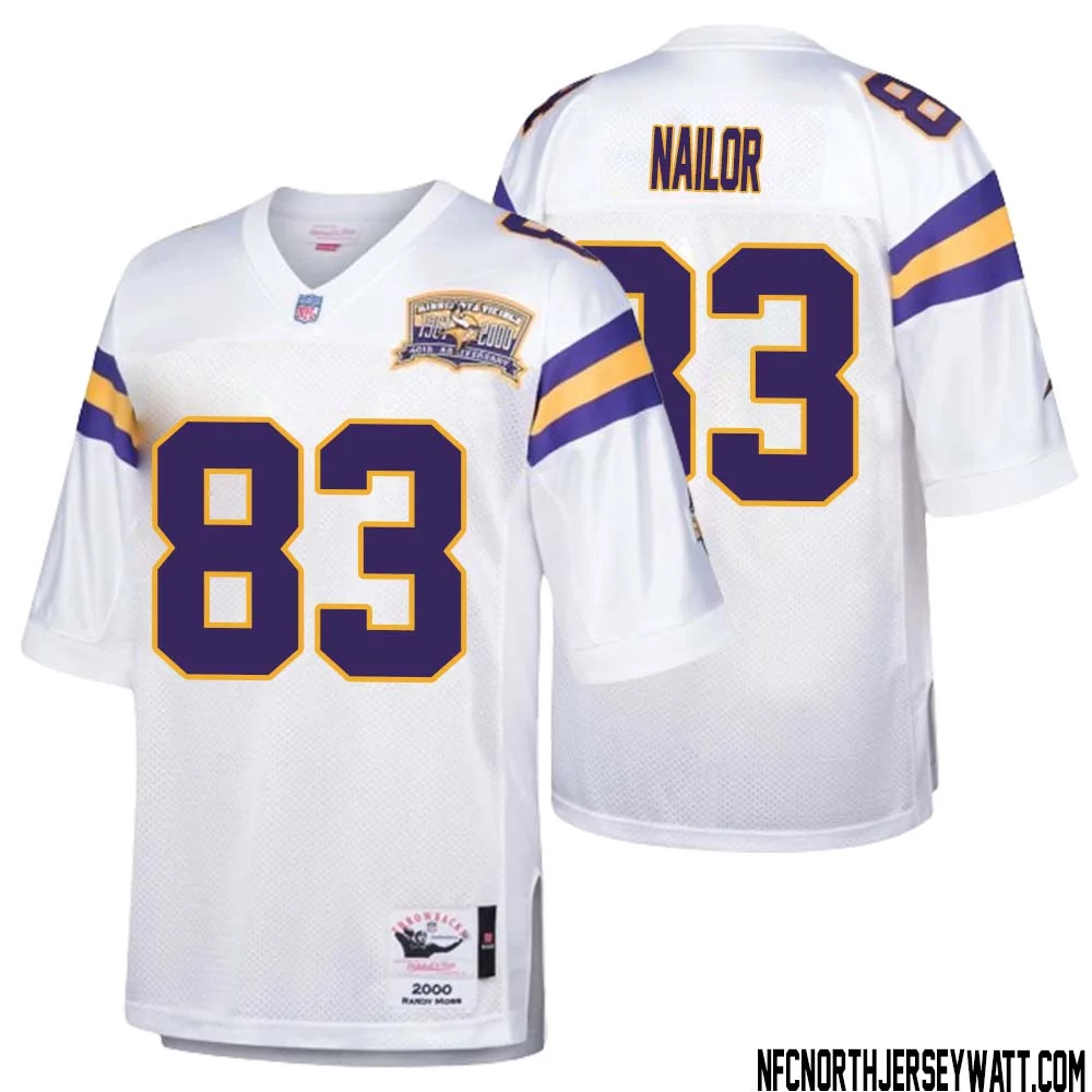Jalen Nailor No 83 Men Mitchell Ness White Minnesota Vikings Authentic Throwback Retired Player Jersey 1
