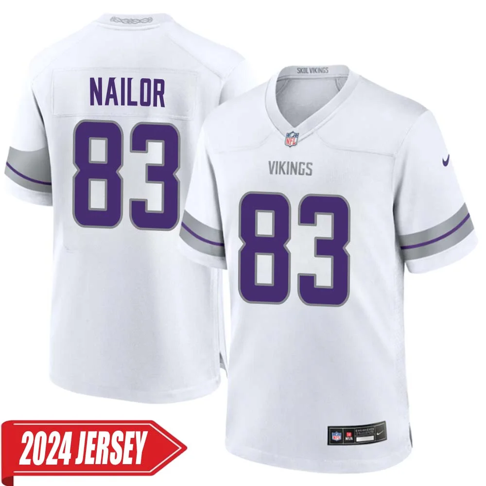 Jalen Nailor No 83 Men s Minnesota Vikings White Alternate Custom Game 2024 Jersey