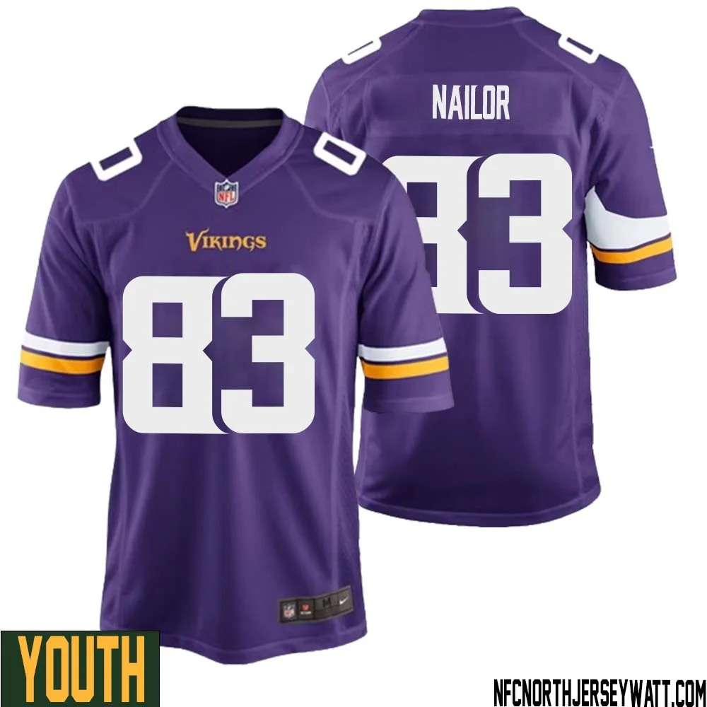 Jalen Nailor No 83 Minnesota Vikings Game Jersey Court Purple for Youth