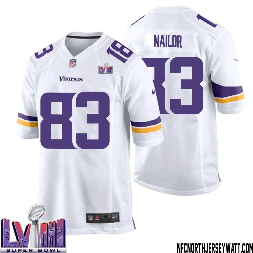 Jalen Nailor No 83 Minnesota Vikings Super Bowl LVIII Away Game Jersey White for Men