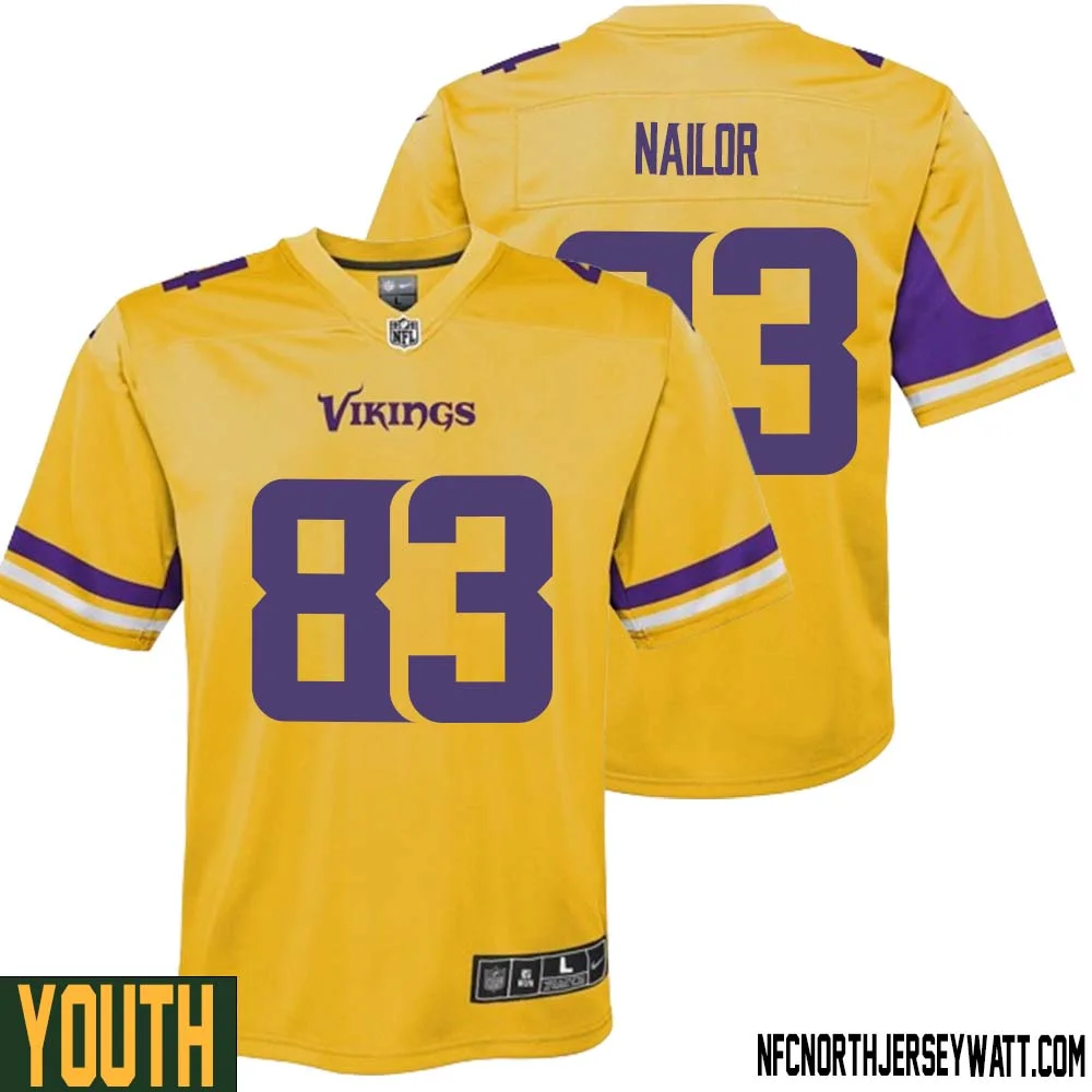 Jalen Nailor No 83 Youth Minnesota Vikings Gold Inverted Legend Jersey 1
