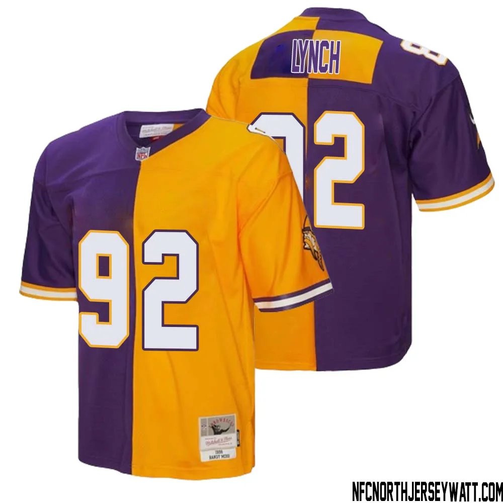James Lynch No 92 Men Mitchell Ness Purple Gold Minnesota Vikings 1998 Split Legacy Replica Jersey