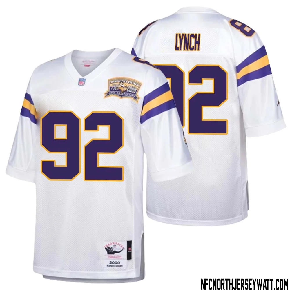James Lynch No 92 Men Mitchell Ness White Minnesota Vikings Authentic Throwback Retired Player Jersey 1