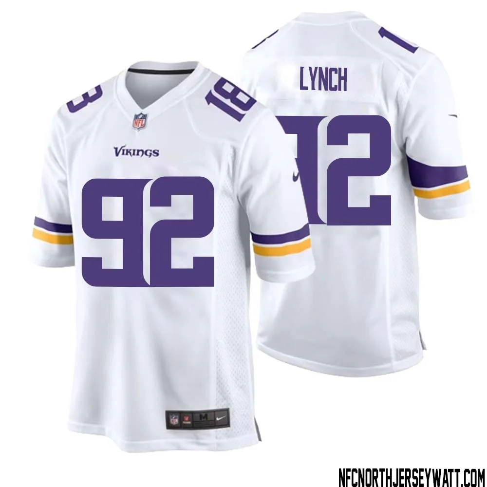 James Lynch No 92 Men White Minnesota Vikings Game Player Away Jersey 1