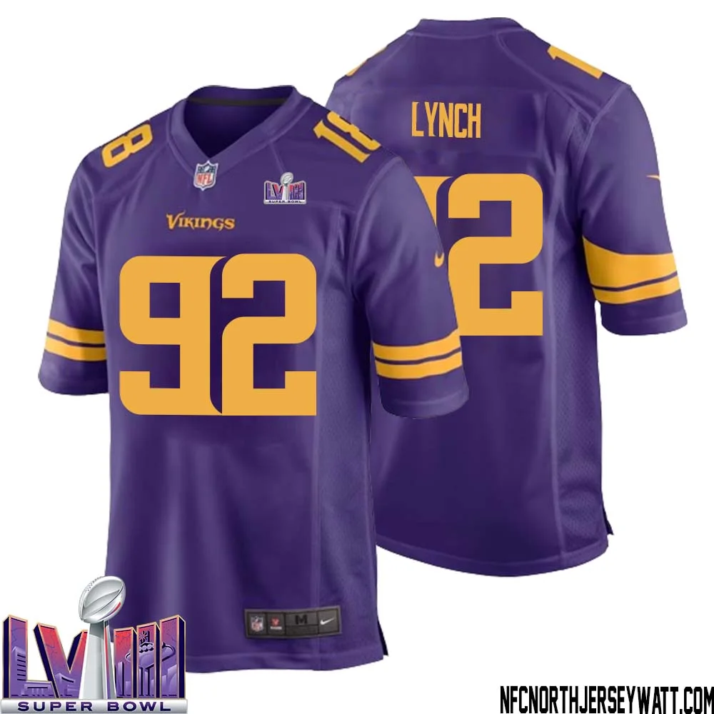 James Lynch No 92 Minnesota Vikings Super Bowl LVIII Alternate Game Jersey Purple for Men 1