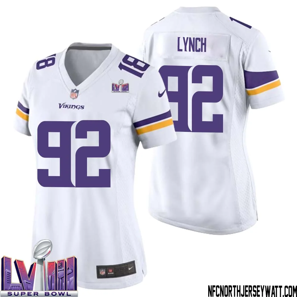 James Lynch No 92 Minnesota Vikings Super Bowl LVIII Away Game Jersey White for Women