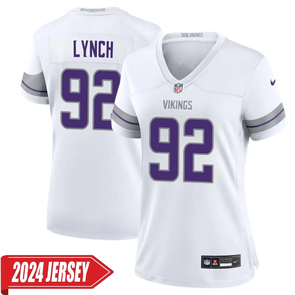 James Lynch No 92 Woman s Minnesota Vikings White Alternate Custom Game 2024 Jersey