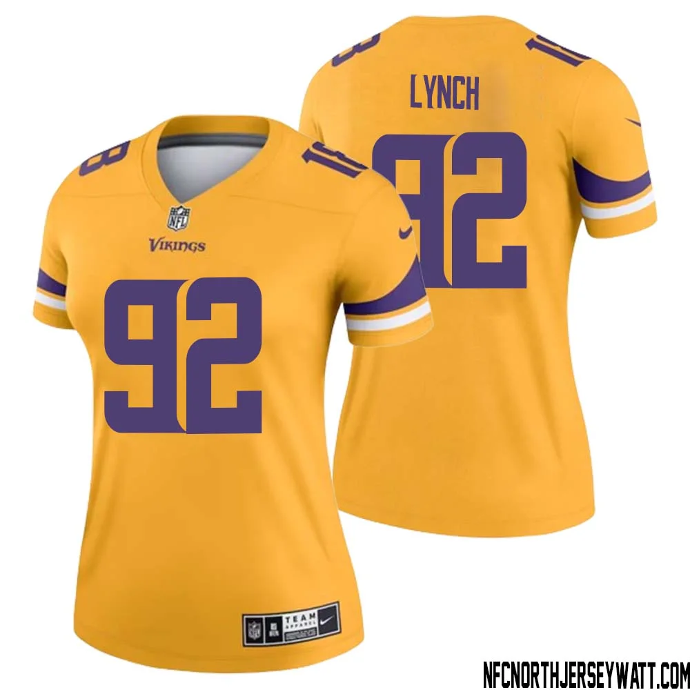 James Lynch No 92 Women Minnesota Vikings Gold Inverted Legend Jersey