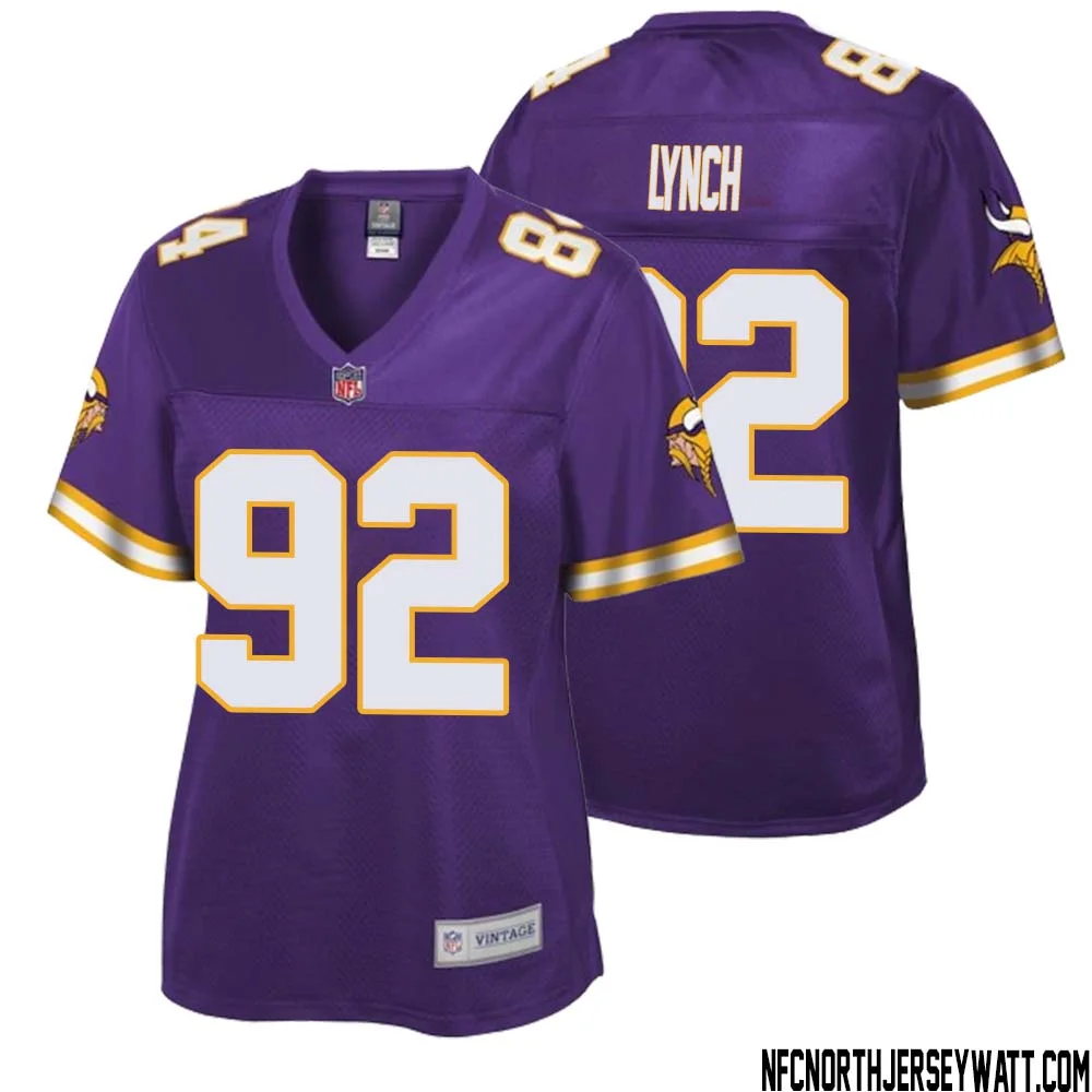 James Lynch No 92 Women NFL Pro Line Purple Minnesota Vikings Retired Player Replica Jersey 1