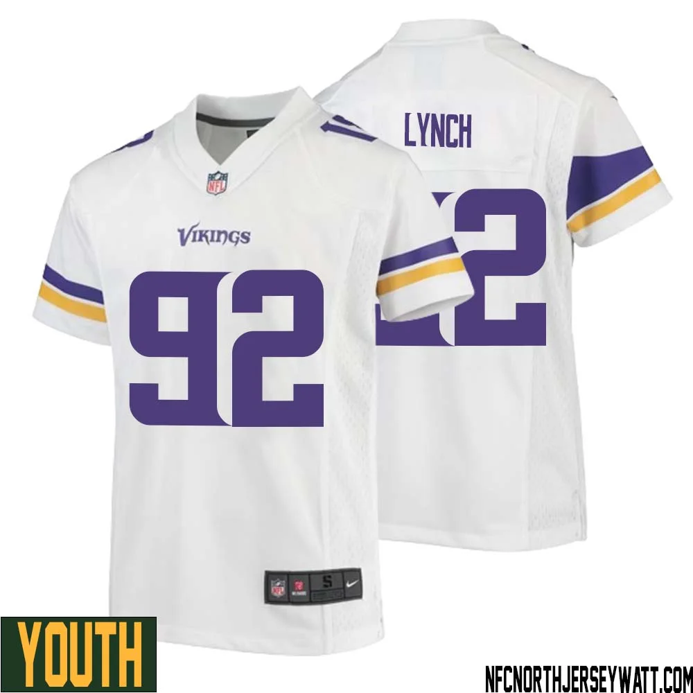 James Lynch No 92 Youth White Minnesota Vikings Game Player Away Jersey