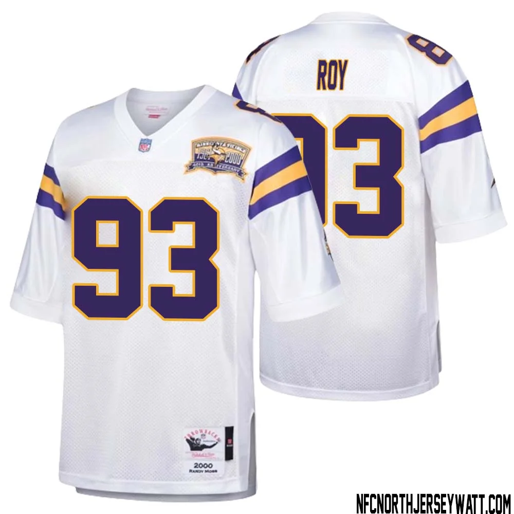 Jaquelin Roy No 93 Men Mitchell Ness White Minnesota Vikings Authentic Throwback Retired Player Jersey 1
