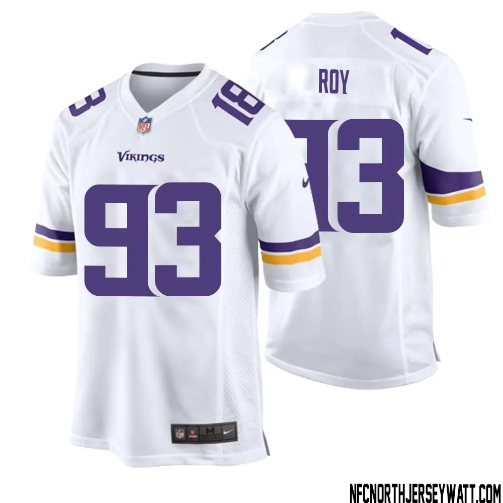 Jaquelin Roy No 93 Men White Minnesota Vikings Game Player Away Jersey