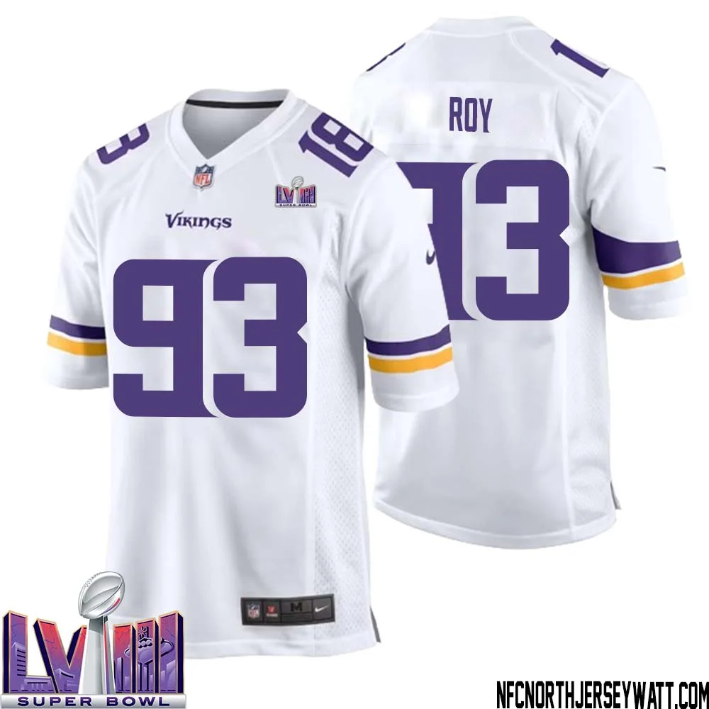 Jaquelin Roy No 93 Minnesota Vikings Super Bowl LVIII Away Game Jersey White for Men 1