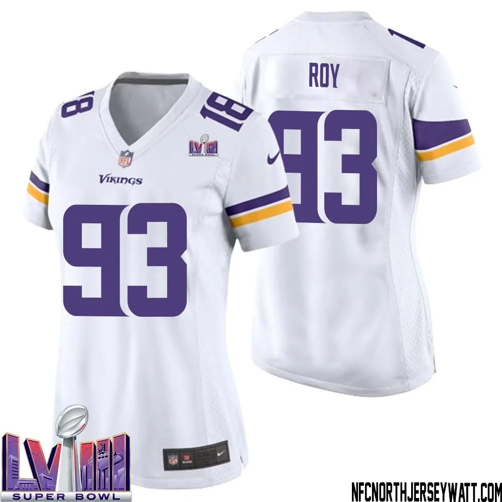 Jaquelin Roy No 93 Minnesota Vikings Super Bowl LVIII Away Game Jersey White for Women