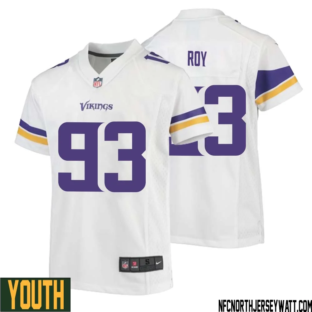Jaquelin Roy No 93 Youth White Minnesota Vikings Game Player Away Jersey