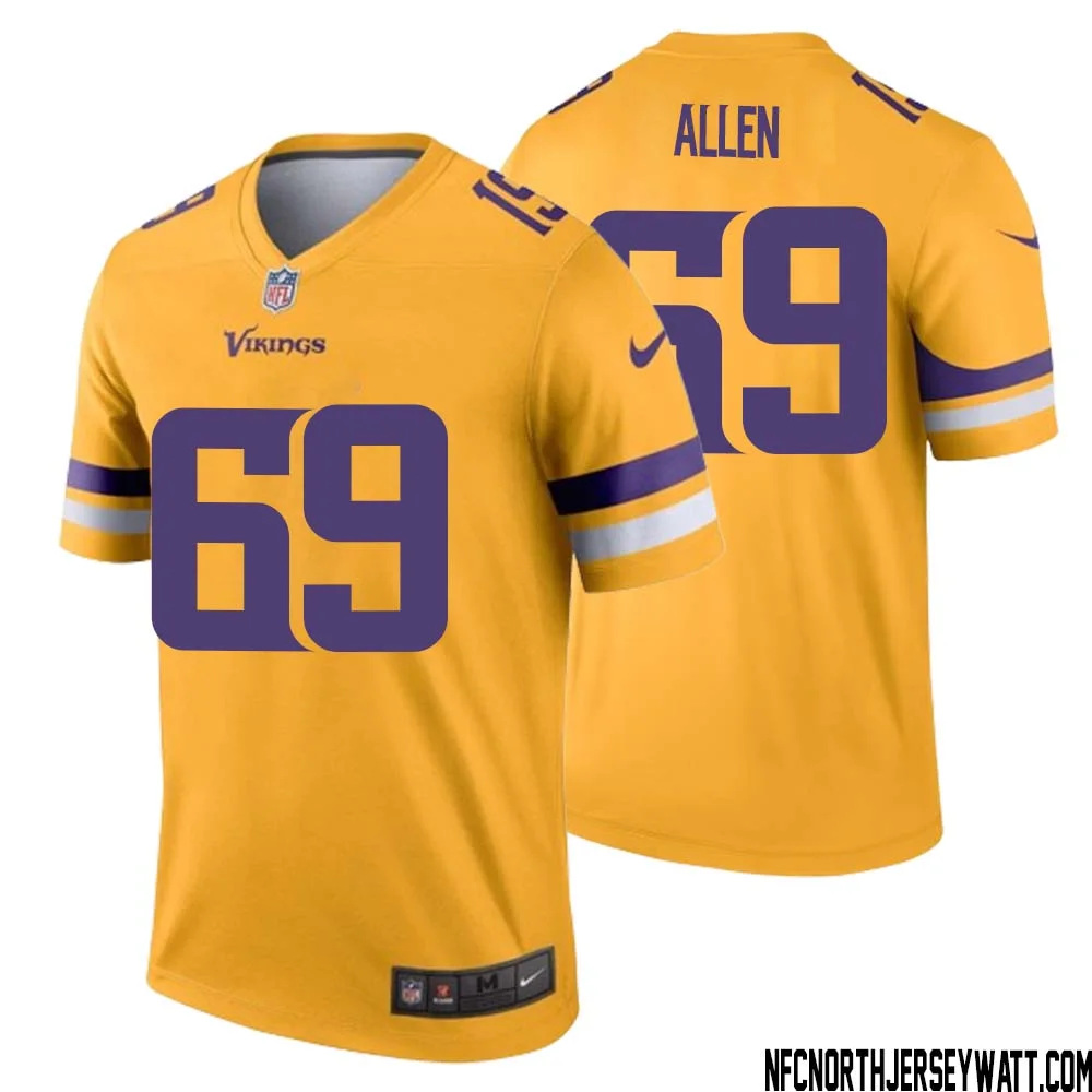 Jared Allen No 69 Men Minnesota Vikings Gold Inverted Legend Jersey