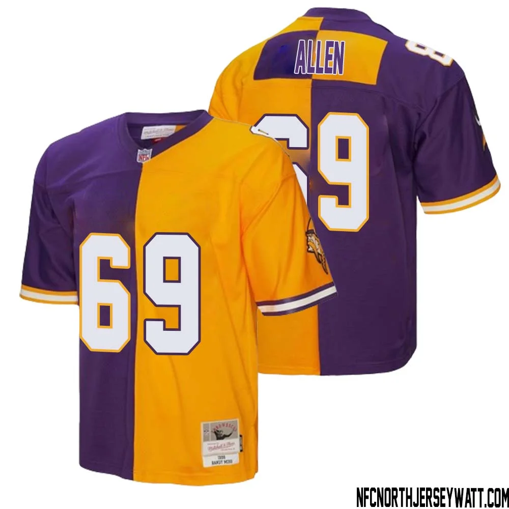 Jared Allen No 69 Men Mitchell Ness Purple Gold Minnesota Vikings 1998 Split Legacy Replica Jersey