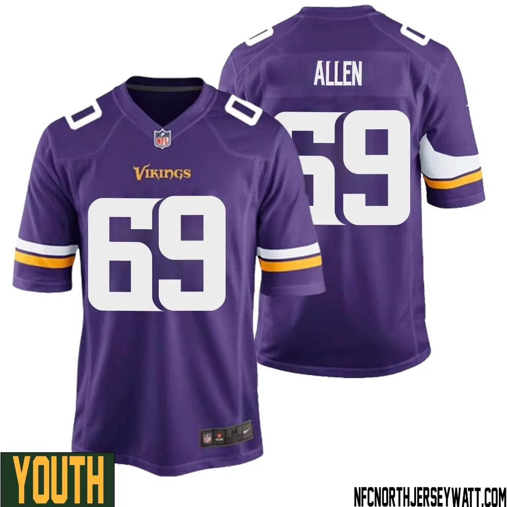 Jared Allen No 69 Minnesota Vikings Game Jersey Court Purple for Youth