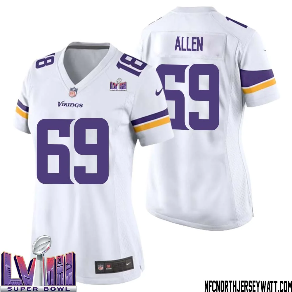Jared Allen No 69 Minnesota Vikings Super Bowl LVIII Away Game Jersey White for Women 1
