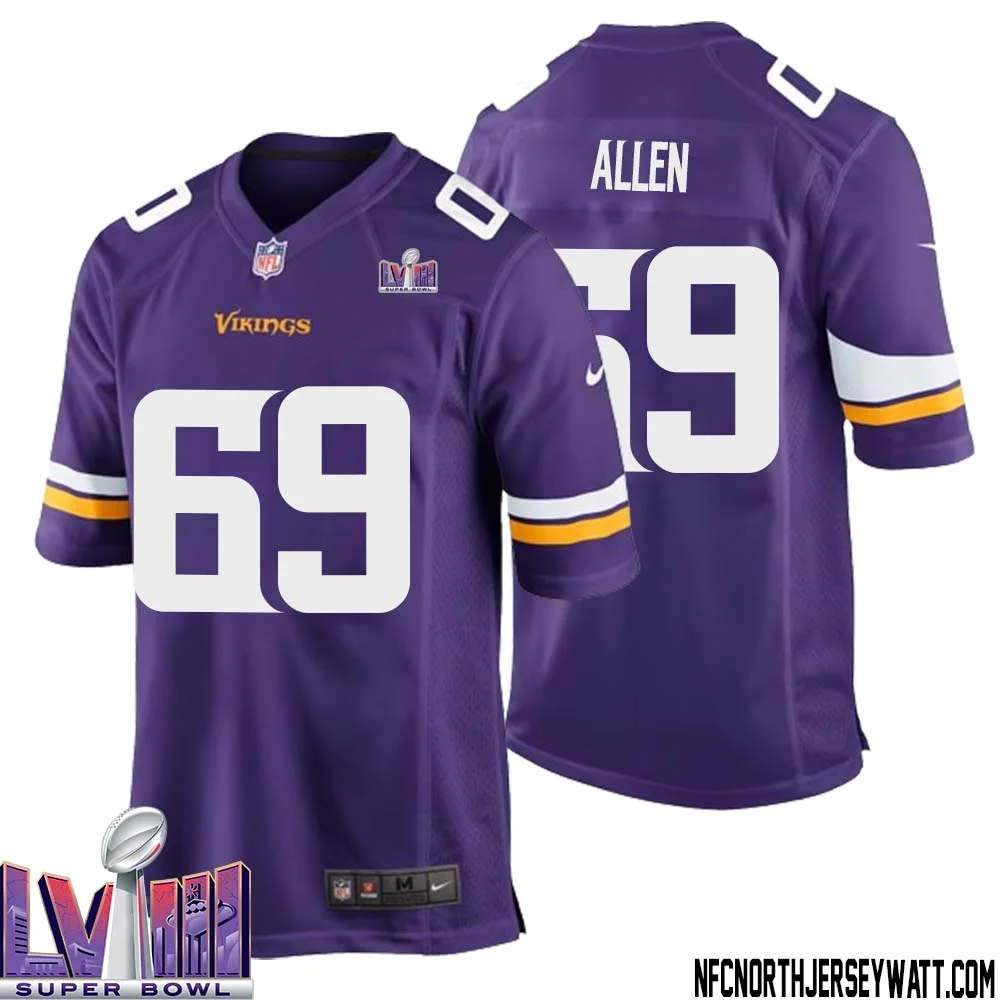 Jared Allen No 69 Minnesota Vikings Super Bowl LVIII Home Game Jersey Court Purple for Mens