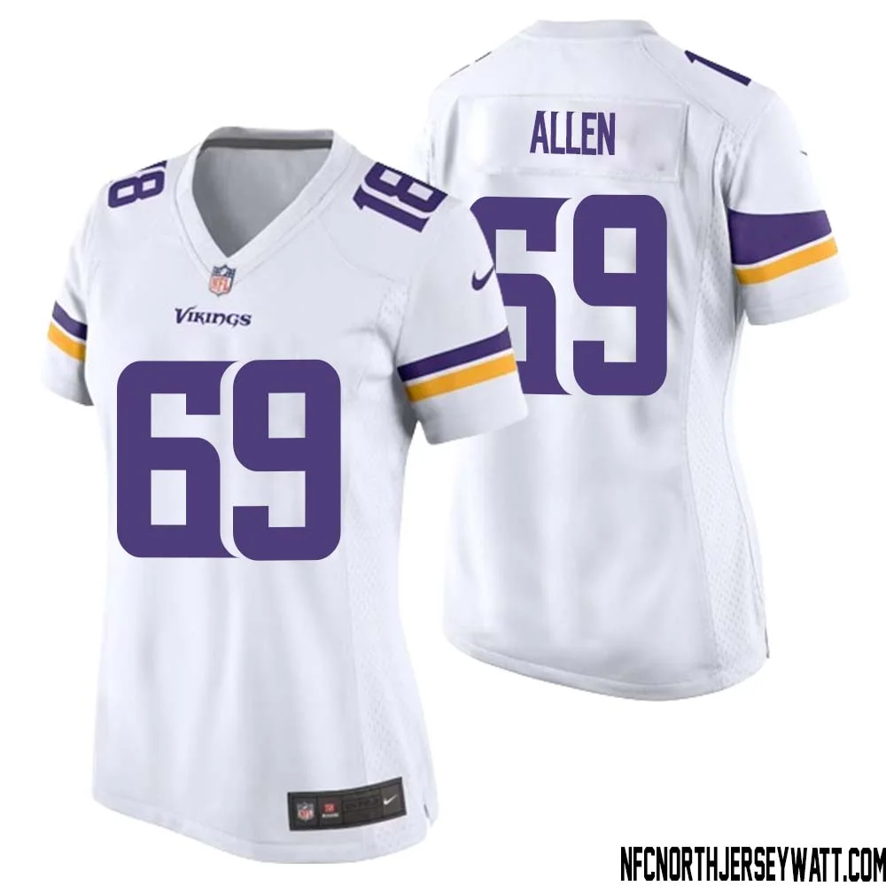 Jared Allen No 69 Women White Minnesota Vikings Game Player Away Jersey