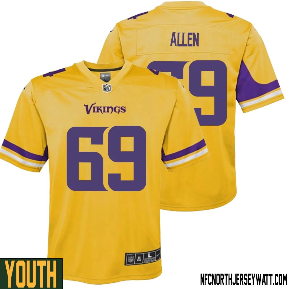 Jared Allen No 69 Youth Minnesota Vikings Gold Inverted Legend Jersey 1
