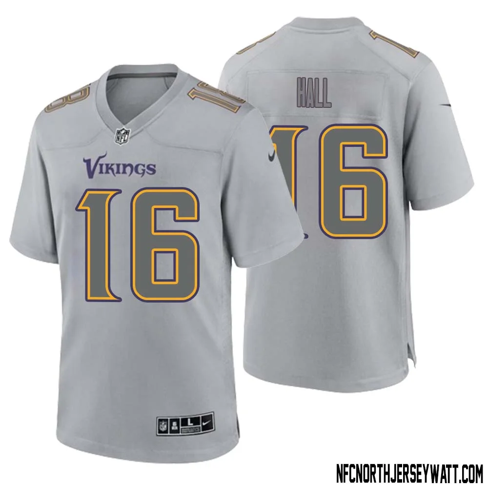 Jaren Hall No 16 Men Gray Minnesota Vikings Atmosphere Fashion Game Jersey 1