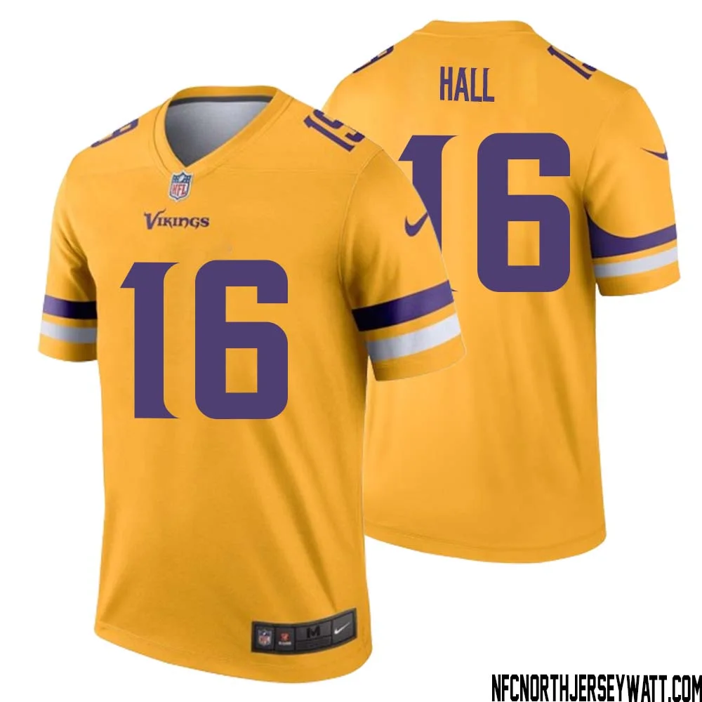 Jaren Hall No 16 Men Minnesota Vikings Gold Inverted Legend Jersey 1