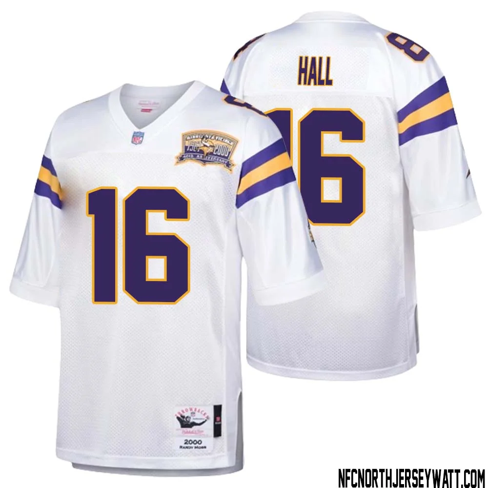 Jaren Hall No 16 Men Mitchell Ness White Minnesota Vikings Authentic Throwback Retired Player Jersey 1